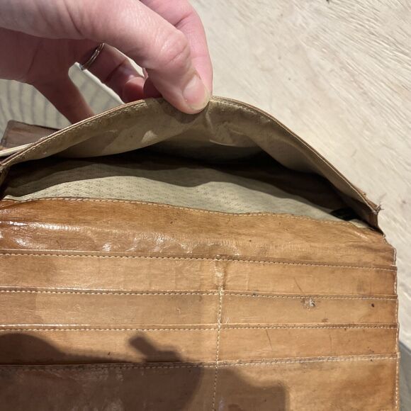 Vintage Wallet EEL SKIN Checkbook Billfold brown retro 4x7 - Picture 6 of 10